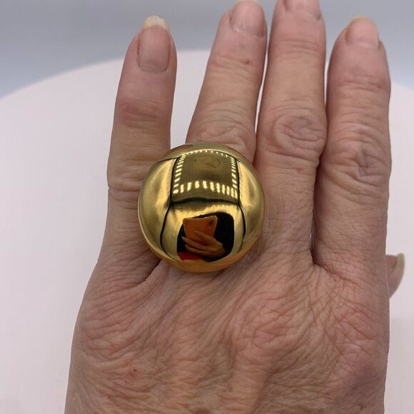 Ring, new, stainless steel,18 Karat gold plate, Sz 7, large, bold, mirror finish - Picture 1 of 17